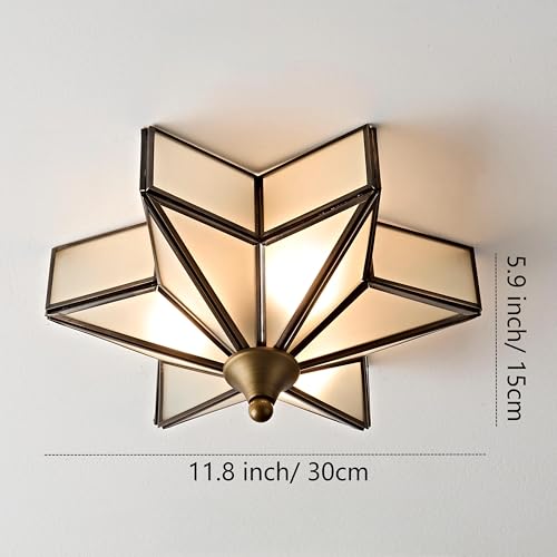 Image of LIGHTLAND 11.8 Inch Flush Mount Star Ceiling Light, 3 Lights Brass Ceiling Lamp with Glass Lampshade, Art Deco Close to Ceiling Light Fixtures for Entryway Hallway Porch, Bronze Color