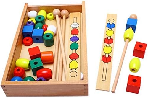 Montessori Wooden Colorful Shape Stick Beading Sequencing Set