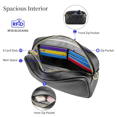 nuoku Quilted Crossbody Bags for Women Wallet Purse with Phone Pocket, Small Travel Purses Anti Theft, Wide Guitar Strap3