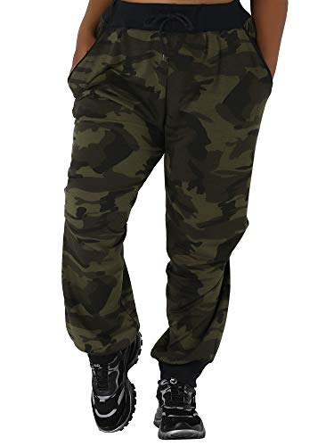 uxcell Women s Plus Size Drawstring Waist Contrast Color Jogger Pants 2X Army Green