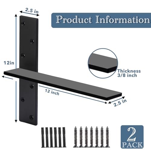 Free Hanging Countertop Support Bracket 12" Lx2.5 W 2 Pack Hidden Floating Wall Bracket 3/8" Thick Heavy Duty Shelf Bracket for Floating Bars,Bench Seats,Vanities by WINKER - Used condition - Image 2