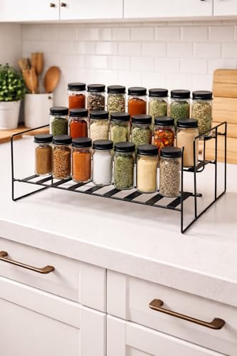 Image of Metal Kitchen 3-Tier Step Spice Bottle Rack Organiser