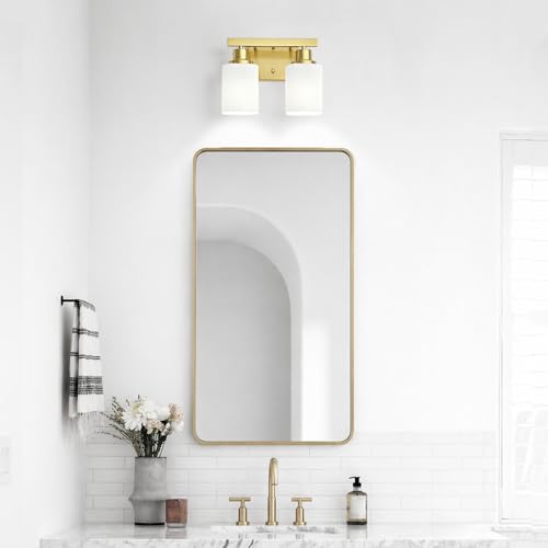 Image of 2 Light Gold Bathroom Light Fixtures,Brushed Gold Vanity Light with Clear Glass,Gold Bathroom Vanity Lights Over Mirror,Wall Sconces for Living Room,Bedroom,Hallway(E26 Base)