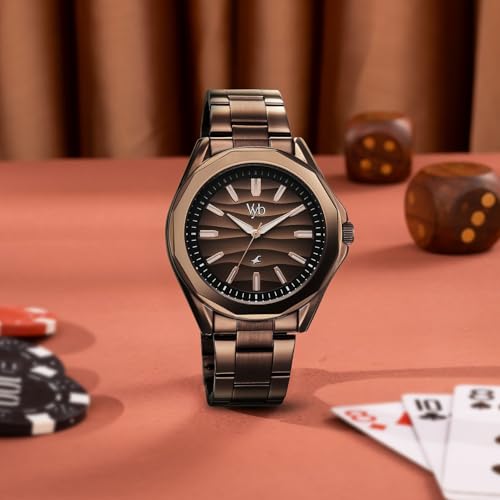 Image of Fastrack Vyb Drift Quartz Analog Brown Dial Brown Stainless Steel Strap Watch for Men - FV30038QM01W