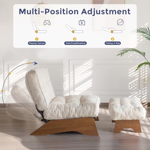 Image of MAXYOYO Accent Chair with Ottoman, Lounge Chair with Adjustable Backrest | Tufted Living Room Chair Upholstered Lounge Chair with Footrest Set, Modern Chair for Reading Room, Beige