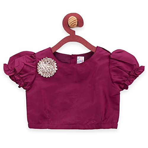 Image of LILPICKS Girls' Georgette Printed Puff Sleeves Top Dhoti Saree Set