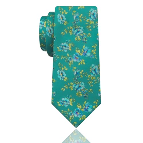 Image of Luckyvestir Mens Ties, Sage /Dusty Blue /Pink Floral Ties for Men, 2.76 inch Cotton Flower Necktie for Wedding /Groomsmen /Party