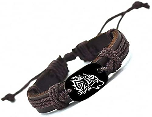 Pulsera ajustable de cuero trenzado con cabeza de lobo unisex miniatura 1