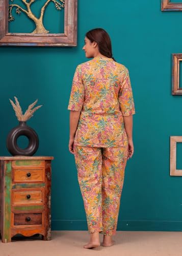 Image of Women Cotton Relaxed Fit Fit and Flare Suit | Printed Night Suit | Half Sleeve Co-Ord Set