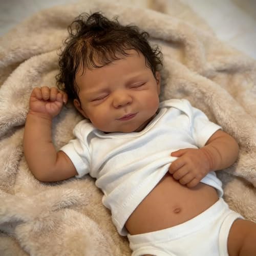 Zero Pam Bebe Reborn Fille 45CM Bebe Reborn Réaliste Poupee Reborn Fille Poupon Noir Africaine Dormir comme Un Vrai Bébé Jouets pour Filles avec Accessoires