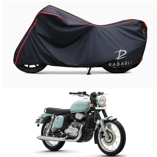 Image of Waterproof Bike Body Cover Compatible for | Jawa Forty Two Halleys | Taffeta Fabric, Red Piping Design, Bottom Elastic Fit | Dustproof, Sun UV & Rain Protection for All Bikes