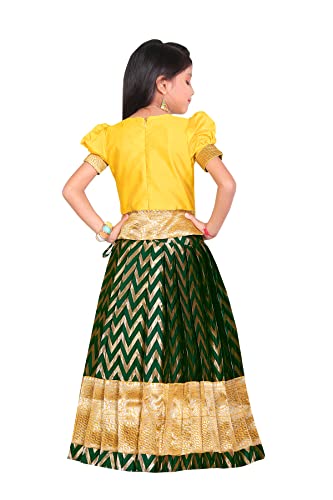 Image of New south Indian traditional pattu pavadai Jecquard Lehenga choli for girls dress