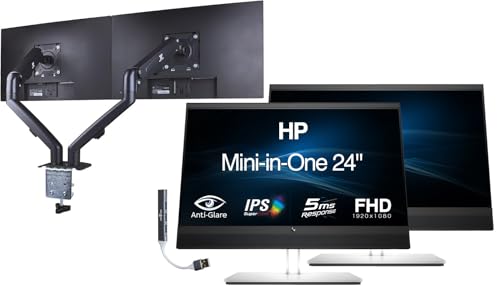 Image of HP Mini-in-One 24 inch FHD Monitor w /DKZ Hub & Dual Mount Arms, Built-in Microphone, Speakers & Webcam, Black /Silver(7AX23A8#ABA) 2Pack only Compatible w /EliteDesk 705 /800 G5 Mini& ProDesk 400 /600 G5 Mini