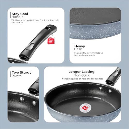Image of LAZYwindow Nonstick Fry Pan 22cm & Tawa 24cm Combo, Black