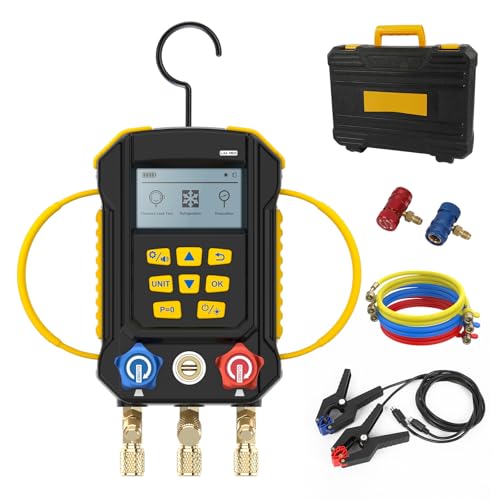 Kit de jauge numérique HVAC Manifold - Mode d'aspiration, de refroidissement et de vide - Avec 3 pantalons HVAC 95 - Kit de recharge de pression - Système de contrôle des fuites - Various units