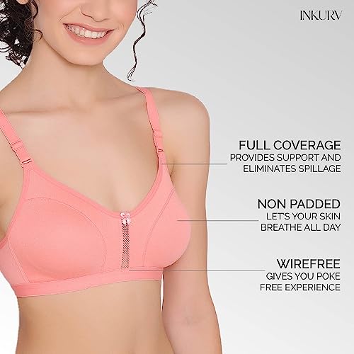 Image of INKURV Women's Non Padded Wireless T-Shirt Bra with Seamless Cups and Detachable Straps Combo of 2