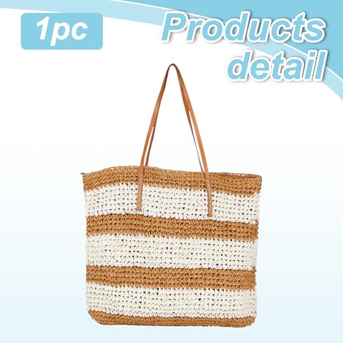 ORIGACH Large Striped Woven Straw Bag, Summer Woven Shoulder Bag For Women Crochet Beach Handmade Bag for Vacation Holiday2