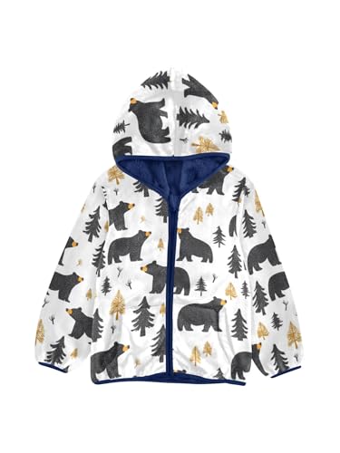 Abstract Black Bear Tree Girls Fleece Jacket Girls Fall Jacket Boys Coats Zip Up Hoodie Children Outerwear 2-10T