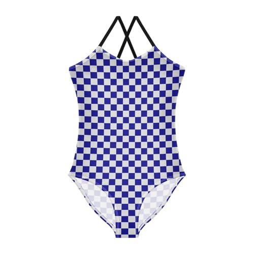 Image of Black and White Chess Girls One Piece Swimsuits Board Marble Tile Sport Halter Swimwear Beach Bathing Suit 3T