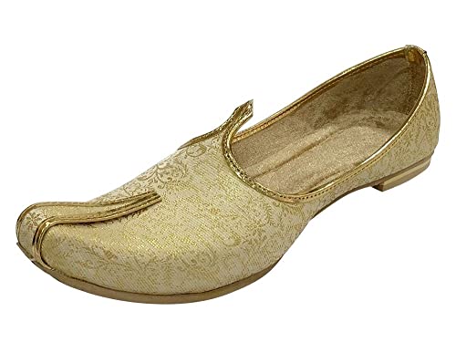 Mens Gold Handmade Shoes Sherwani Jutti Achkan Shoes Etnic Mojri Khussa Juti Slip-on Loafers Shoes