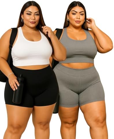 Kit 2 Shorts Feminino Plus Size Academia Reforçado Cintura Alta G...