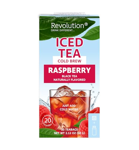 REVOLUTION TEA® Iced Tea Raspberry Cold Brew [20 TEA BAGS] - Naturally Flavored Black Tea - Zero Calories & Sugar Free - Just Add Cold Water - For Refreshing Easy Instant Brews at Home -Makes 20 Glasses