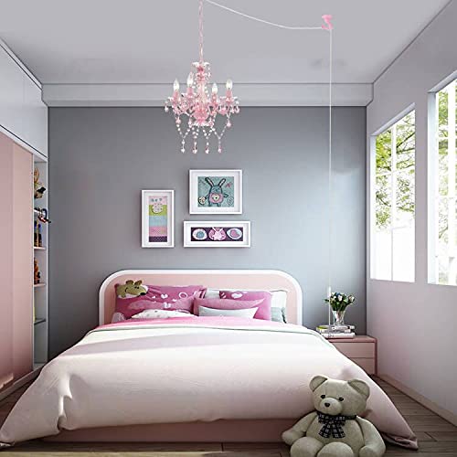 Plug In Chandelier Lighting With Cord Pink Chandelier Small Crystal Chandelier 4 Light Girls Chandelier For Bedroom #TOP3