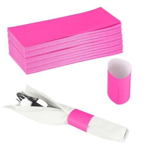 Germiwipe Pink Napkin Bands,Paper Napkin Rings Self Adhesive,Silverware Wraps Bands.Table Setting Event Party Supply (200pcs) NB-036