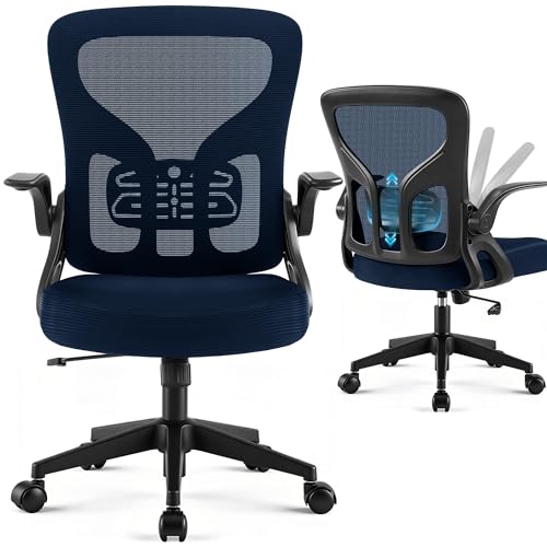 Hayelf Office Chair Ergonomic Desk Chair with Adjustable Lumbar Support, High Back Breathable Mesh Chair with 120° Tilt Function & Flip-Up Armrests, Swivel Comfy Task Computer Chair for Work, Study