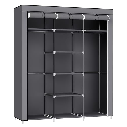 Songmics RYG12G Armoire de rangement en toile Gris 175 x 150 x 45 cm, tissu non tissé 95 g/m², tube métallique de 16 mm, connecteurs en plastique, 150 x 45...