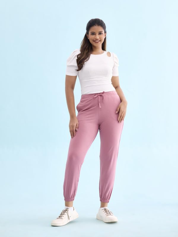 Image of GO COLORS Cotton Stretch Casual Joggers Full Length for Women| Mid Rise
