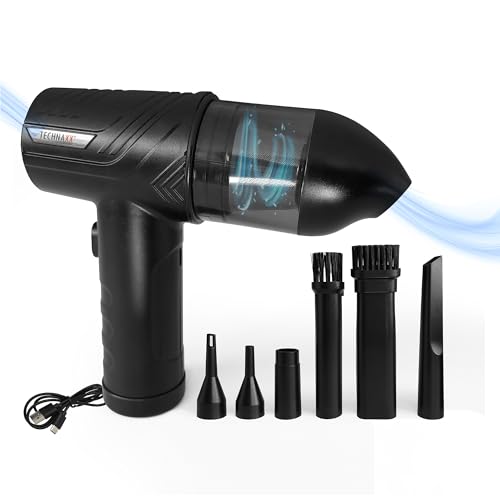 Technaxx Handheld Cordless Vacuum Cleaner with Compressed Air Duster, 68W Rechargeable Electric Dust Buster TX-294 - 3-Step Power Adjustment, LED Light and 5 Attachments for Car, Computer,etc.