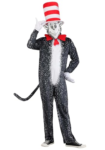 Dr. Seuss Cat in the Hat Adult Halloween Costume Zippered Jumpsuit with Gloves Hat & Mask Officially Licensed Medium