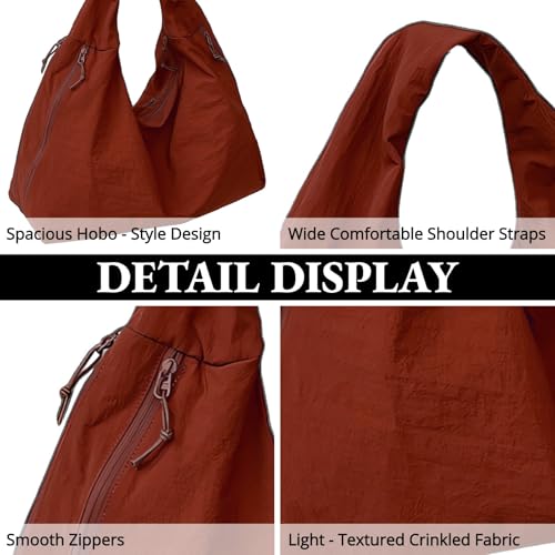Image of Slouchy Tote Bag for Women Large Nylon Shoulder Bag with Multiple Pockets Crescent Bag Underarm Hobo Bag for Travel Gym