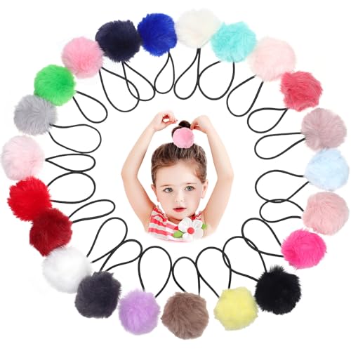 Uonlytech Gomas Pelo Pompones de Peluche, Elásticas y Suaves, 22 Colores Surtidos, Accesorios para Niñas, Ideales para Coletas y Peinados Divertidos, Uso Diario y Eventos Obsequios