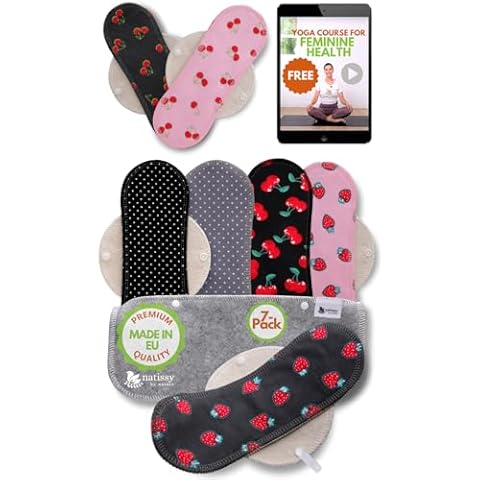 Natissy Cloth Panty Liners for Women; 7-Pack (M) Medium Organic Cotton Reusable Panty Liners Made in EU; Daily Panty Liners Washable for Women & Teens; Thin Sanitary Reusable Liners, NOT for Period Cover