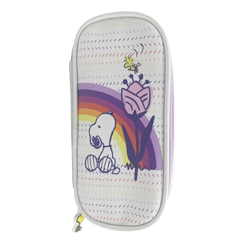 Snoopy- Estuche, Portalápices, Neceser Maquillaje, Papelería, Oficina, Material Escolar,Organizador, Color Beige, Producto Oficial (CyP Brands)
