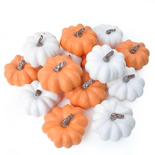 iToids 16 Pcs Fall Pumpkins Decoration - Orange & White