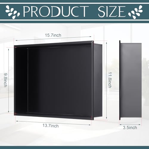 Geelin Shower Niche 15.7" x 11.8" x 3.5" Black Insert Storage Shower Shelf Recessed Wall Niche No Tile Needed Stainless Steel Bathroom Storage for Bathroom Shampoo Soap Shelf Easy Install - Image 3
