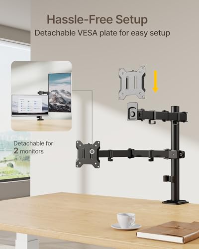 Image of monTEK Dual Monitor Stand for 17 inch-32 inch Computer, Adjustable Height Stable Monitor Mount Fit up to 32 inch Screen, Hold up to 22lbs Weight, C-Clamp and Grommet, VESA 75x75mm /100x100mm