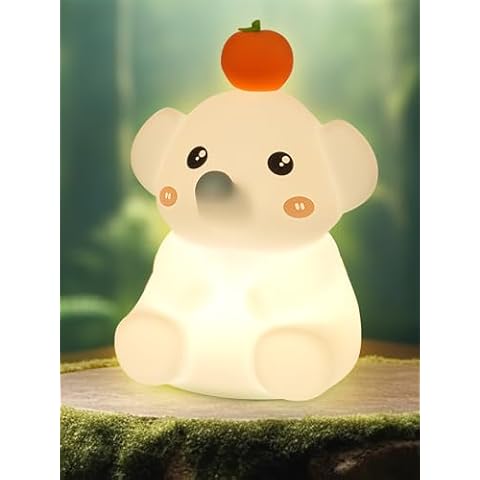 Amaredom Elephant Night Light, Cute Elephant Lamp, Silicone Dimmable Nursery Nightlight, Rechargeable LED Bedside Lamp with 20 Minutes Timer & Tap Control for Bedrooms, Living Room - Blue Cover