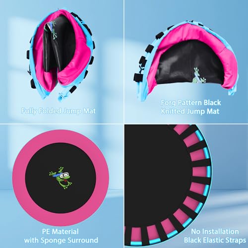 3FT Foldable Kids Trampoline, 36'' Indoor & Outdoor Mini Trampoline for Toddlers, Max Capacity 220 LBS, Adjustable Handlebar, Quiet & Safe Design