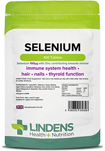 Lindens Selenium 100mcg & Zinc Tablets | 100 Pack | UK Manufacturer | Suitable for Vegans and Vegetarians