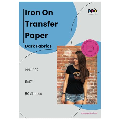 PPD 50 Sheets 11x17' Iron-on Heat Transfer Paper Dark Fabrics Inkjet