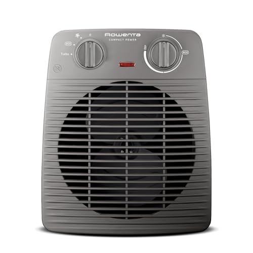 Rowenta Compact Power, Termoventilatore Compatto per Piccoli Spazi, Ventilazione Calda e Fredda, Modalità Turbo e Eco, 2 Livelli di potenza, Sicuro e Potente, 2000 W, Grigio, SO2212 - Immagine 1