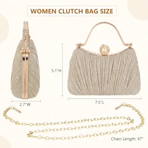 Image of Comeon Clutch Purses for Women Pleated Bling Sequin Evening Bag with Handle