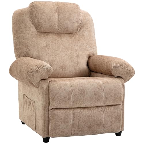 HOMCOM Sillón Relax Reclinable Manual, Sillón Relax de Terciopelo con Reposabrazos, Reposapiés, Acolchado Grueso, Butaca Reclinable hasta 135º para Salón, Dormitorio, Oficina, Beige