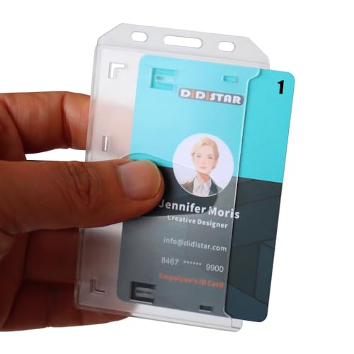 Bulk 50 Pack Vertical Hard Plastic Badge Holder - Frosted Clear ID Card Protector with Thumb Slot, RFID...