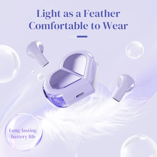 Image of Purple Heart Wireless Earbuds for Girls Kids, Cute Mini Tiny Small Invisible Earbuds Wireless Bluetooth for Small Ears Canals Women Rose Gold Kawai Blue Tooth Ear Buds for iPhone Android