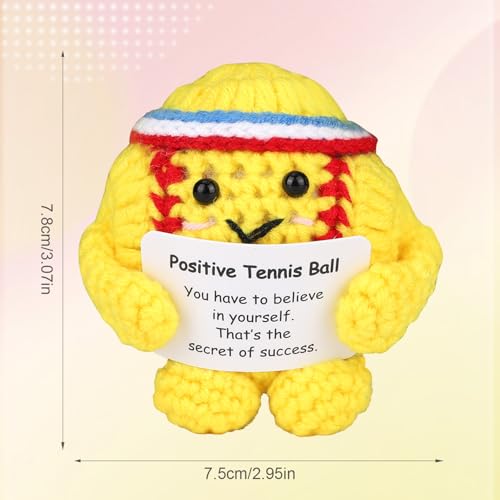 Image of TOYMIS Positive Tennis Ball, Cute Funny Inspirational Crochet Tennis Ball Positive Knitted Doll Gadget with Encouraging Card for Sports Enthusiasts & Party Favor